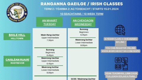 RANGANNA GAEILGE – IRISH CLASSES TERM 2